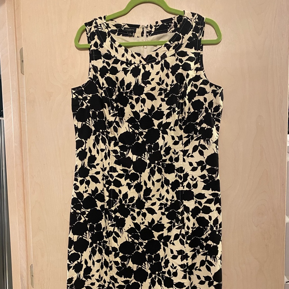 Talbots classic dress. Black and cream flowers
